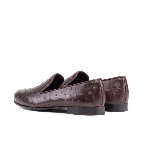Ambrogio Bespoke Men's Shoes Burgundy Exotic Ostrich Skin Wellington Loafers (AMB2508)-AmbrogioShoes