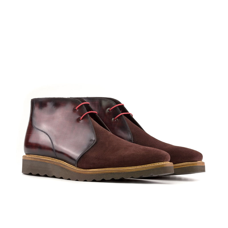 Ambrogio Bespoke Men's Shoes Burgundy Suede / Patina Leather Chukka Boots (AMB2470)-AmbrogioShoes