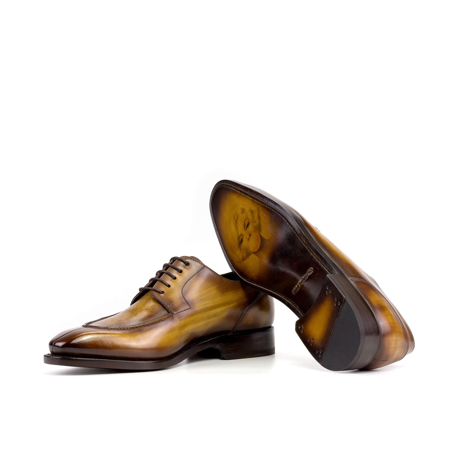 Ambrogio Bespoke Men's Shoes Cognac Patina Leather Derby Split Toe Oxf –  AmbrogioShoes