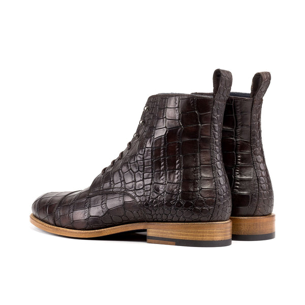Ambrogio Bespoke Men's Shoes Dark Brown Crocodile Print Jumper Boots (AMB2515)-AmbrogioShoes
