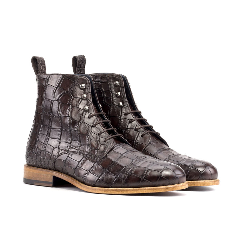 Ambrogio Bespoke Men's Shoes Dark Brown Crocodile Print Jumper Boots (AMB2515)-AmbrogioShoes