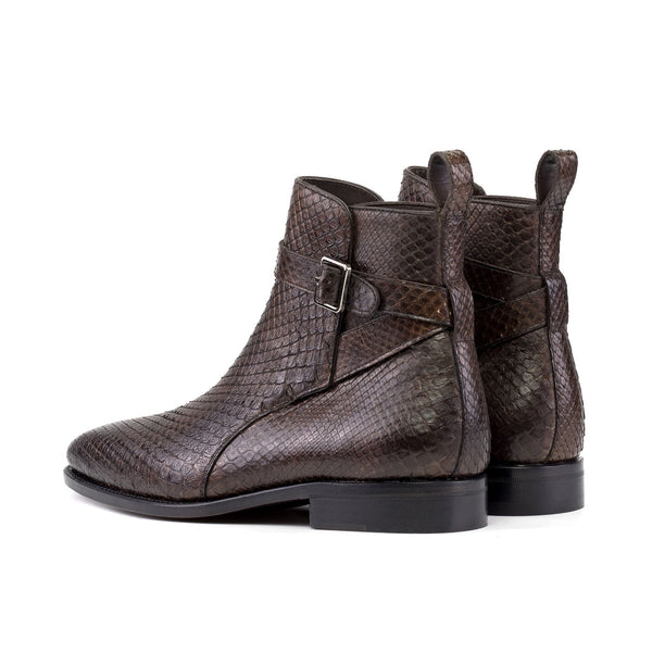 Ambrogio Bespoke Men's Shoes Dark Brown Exotic Python Jodhpur Boots (AMB2489)-AmbrogioShoes