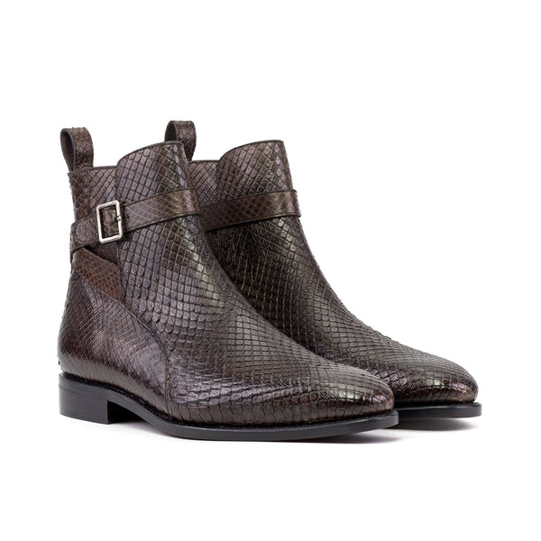 Ambrogio Bespoke Men's Shoes Dark Brown Exotic Python Jodhpur Boots (AMB2489)-AmbrogioShoes
