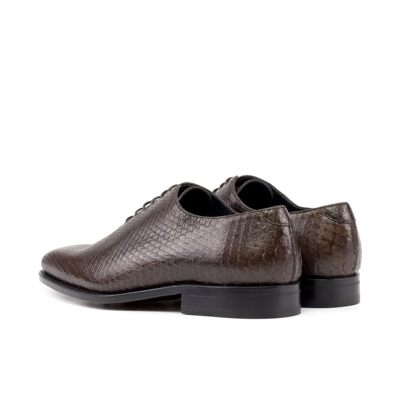 Ambrogio Bespoke Men's Shoes Dark Brown Exotic Python Skin Whole Cut Oxfords (AMB2511)-AmbrogioShoes
