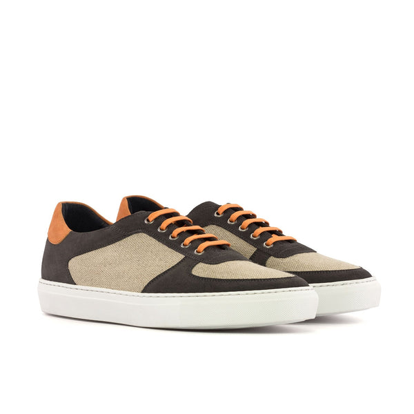 Ambrogio Bespoke Men's Shoes Ice, Gray & Orange Linen / Suede Leather Low Top Trainer Sneakers (AMB2532)-AmbrogioShoes