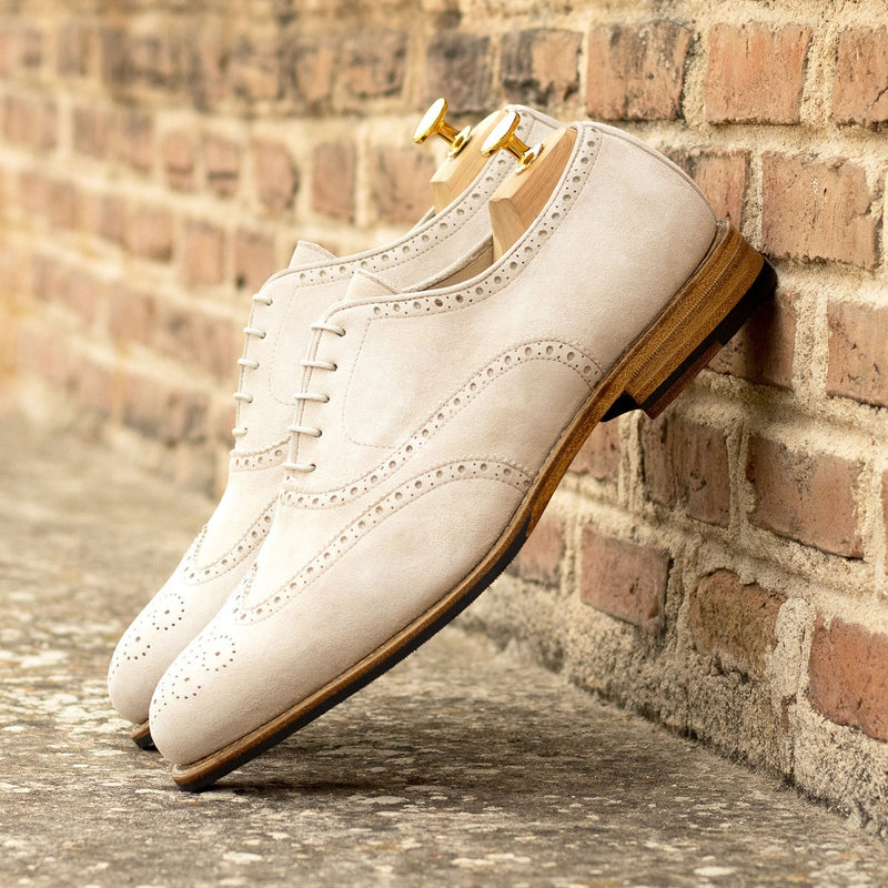Ambrogio Bespoke Men's Shoes Ivory Suede Leather Wingtip Oxfords (AMB2431)-AmbrogioShoes