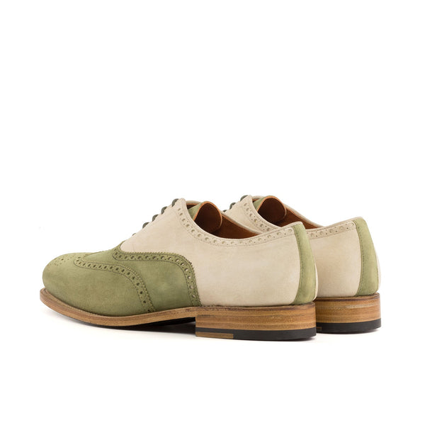 Ambrogio Bespoke Men's Shoes Khaki & Ivory Suede Leather Wingtip Oxfords (AMB2428)-AmbrogioShoes