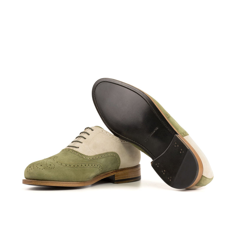 Ambrogio Bespoke Men's Shoes Khaki & Ivory Suede Leather Wingtip Oxfords (AMB2428)-AmbrogioShoes