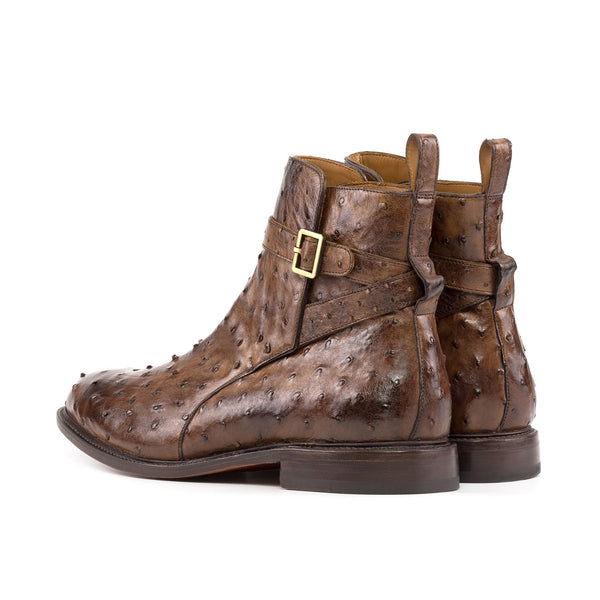 Ambrogio Bespoke Men's Shoes Medium Brown Exotic Ostrich Jodhpur Boots (AMB2497)-AmbrogioShoes