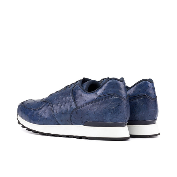 Ambrogio Bespoke Men's Shoes Navy Exotic Ostrich Jogger Sneakers (AMB2505)-AmbrogioShoes
