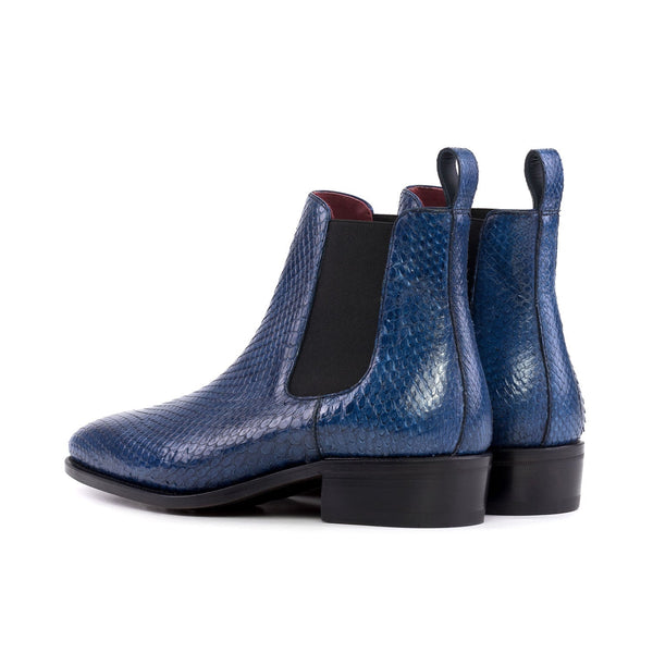 Ambrogio Bespoke Men's Shoes Navy Exotic Python Skin Chelsea Boots (AMB2512)-AmbrogioShoes