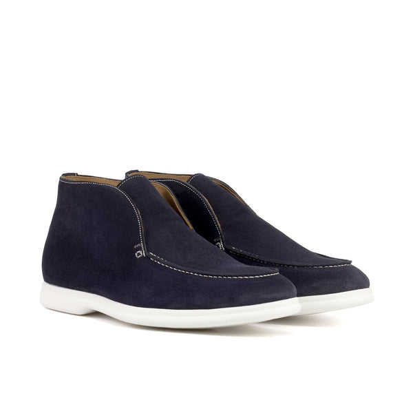 Ambrogio Bespoke Men's Shoes Navy Suede Leather Moccasin Sport Boots (AMB2520)-AmbrogioShoes