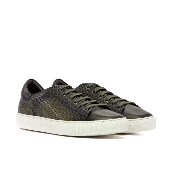 Ambrogio Bespoke Men's Shoes Olive Calf-Skin / Woven Leather Trainer Sneakers (AMB2481)-AmbrogioShoes