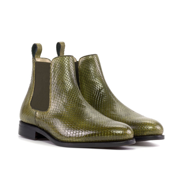 Ambrogio Bespoke Men's Shoes Olive Exotic Python Skin Chelsea Boots (AMB2510)-AmbrogioShoes