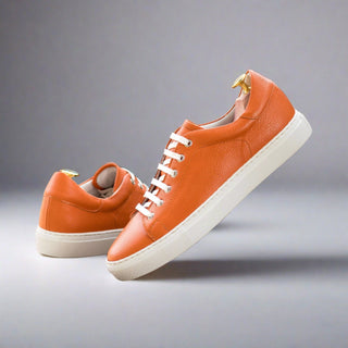 Ambrogio Bespoke Men's Shoes Orange Full Grain Leather Trainer Sneakers (AMB2530)-AmbrogioShoes