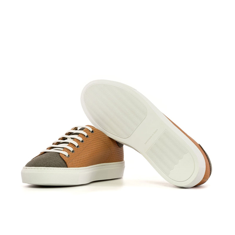 Ambrogio Bespoke Men's Shoes Orange & Gray Linen / Woven Leather Trainer Sneakers (AMB2468)-AmbrogioShoes