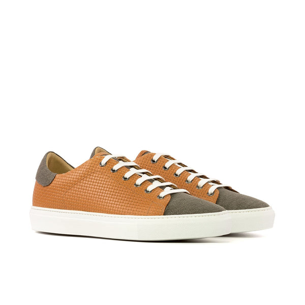 Ambrogio Bespoke Men's Shoes Orange & Gray Linen / Woven Leather Trainer Sneakers (AMB2468)-AmbrogioShoes