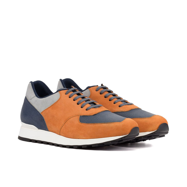 Ambrogio Bespoke Men's Shoes Orange, Gray, and Navy Suede / Pebble Grain Leather Jogger Sneakers (AMB2477)-AmbrogioShoes