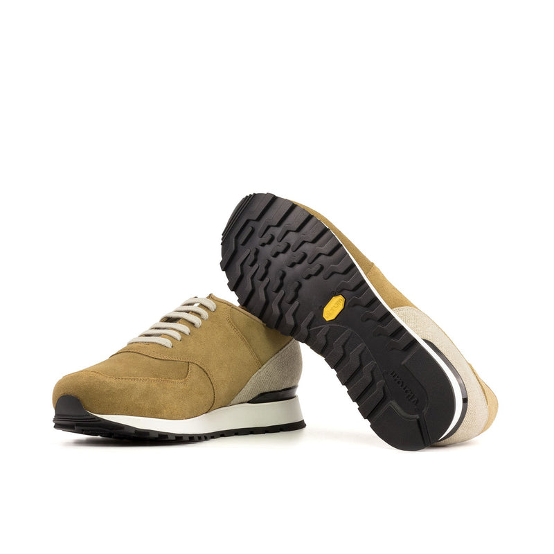 Ambrogio Bespoke Men's Shoes Sand & Mustard Linen / Suede Leather Jogger Sneakers (AMB2469)-AmbrogioShoes