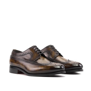 Ambrogio Bespoke Men's Shoes Tobacco Patina Leather Derby Wingtip (AMB2449)-AmbrogioShoes
