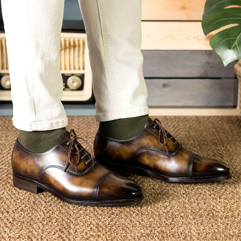 Ambrogio Bespoke Men's Shoes Tobacco Patina Leather Oxfords (AMB2464)-AmbrogioShoes