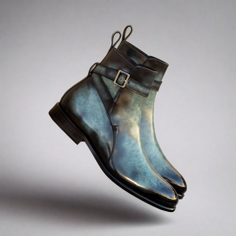 Ambrogio Bespoke Men's Shoes Turquoise Patina Leather Jodhpur Boots (AMB2430)-AmbrogioShoes