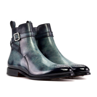 Ambrogio Bespoke Men's Shoes Turquoise Patina Leather Jodhpur Boots (AMB2430)-AmbrogioShoes