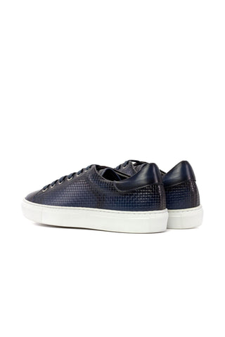 Ambrogio Bespoke Navy Calf-Skin / Woven Leather Trainer Sneakers (AMB2479)-AmbrogioShoes