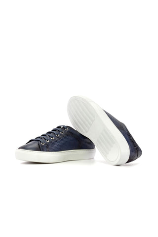 Ambrogio Bespoke Navy Calf-Skin / Woven Leather Trainer Sneakers (AMB2479)-AmbrogioShoes