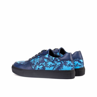 Ambrogio Bespoke Navy Leather Stencil Trainer Sneakers (AMB1564)