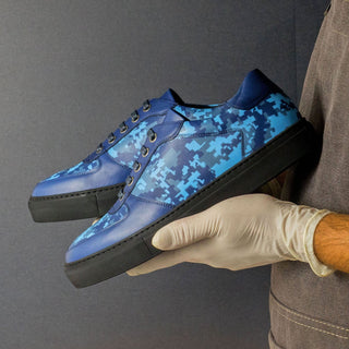 Ambrogio Bespoke Navy Leather Stencil Trainer Sneakers (AMB1564)