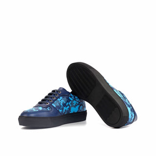 Ambrogio Bespoke Navy Leather Stencil Trainer Sneakers (AMB1564)