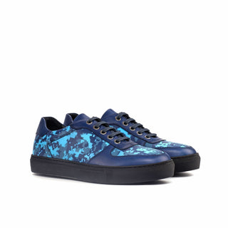 Ambrogio Bespoke Navy Leather Stencil Trainer Sneakers (AMB1564)