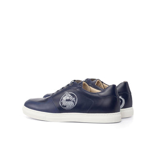 Ambrogio Bespoke Navy Leather Stencil Trainer Sneakers (AMB1705)