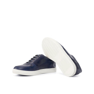 Ambrogio Bespoke Navy Leather Stencil Trainer Sneakers (AMB1705)