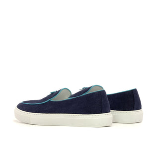 Ambrogio Bespoke Navy Linen Fabric Slip-On Belgian Sneakers (AMB2552)
