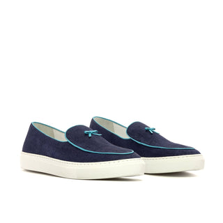 Ambrogio Bespoke Navy Linen Fabric Slip-On Belgian Sneakers (AMB2552)