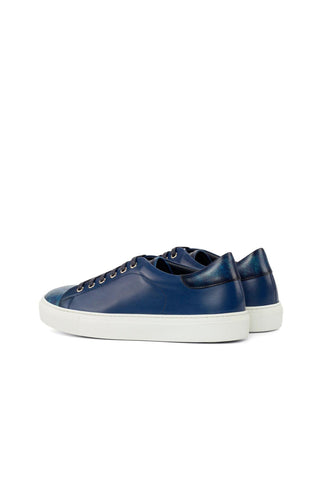 Ambrogio Bespoke Navy Patina Leather Sneakers (AMB2556)-AmbrogioShoes