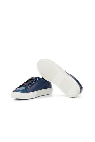 Ambrogio Bespoke Navy Patina Leather Sneakers (AMB2556)-AmbrogioShoes