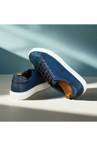 Ambrogio Bespoke Navy Patina Leather Sneakers (AMB2556)-AmbrogioShoes