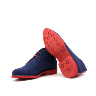 Ambrogio Bespoke Navy & Red Jeans Fabric / Full Grain Leather Chukka Boots (AMB1579)