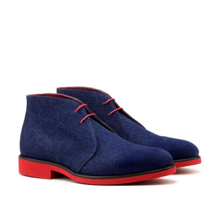 Ambrogio Bespoke Navy & Red Jeans Fabric / Full Grain Leather Chukka Boots (AMB1579)