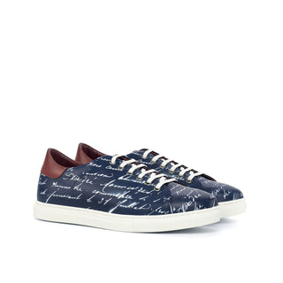 Ambrogio Bespoke Navy & Red Leather Stencil Trainer Sneakers (AMB1704)