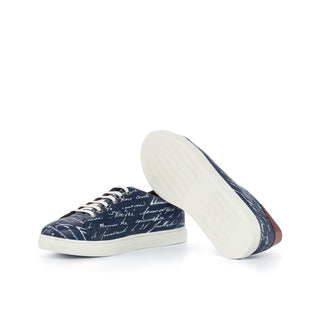 Ambrogio Bespoke Navy & Red Leather Stencil Trainer Sneakers (AMB1704)