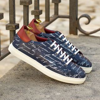 Ambrogio Bespoke Navy & Red Leather Stencil Trainer Sneakers (AMB1704)