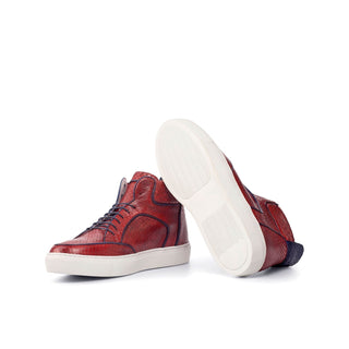 Ambrogio Bespoke Navy & Red Snake-Skin / Leather High-Top Sneakers (AMB1789)