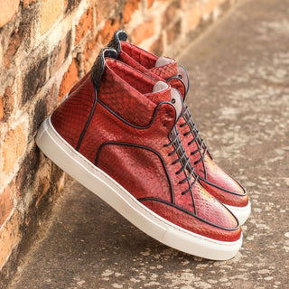 Ambrogio Bespoke Navy & Red Snake-Skin / Leather High-Top Sneakers (AMB1789)
