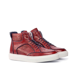 Ambrogio Bespoke Navy & Red Snake-Skin / Leather High-Top Sneakers (AMB1789)