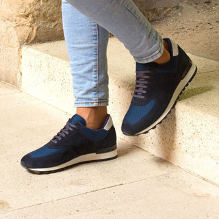 Ambrogio Bespoke Navy & White Suede Jogger Casual Sneakers (AMB1615)