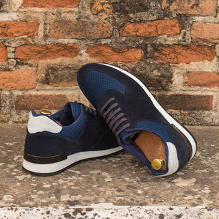 Ambrogio Bespoke Navy & White Suede Jogger Casual Sneakers (AMB1615)